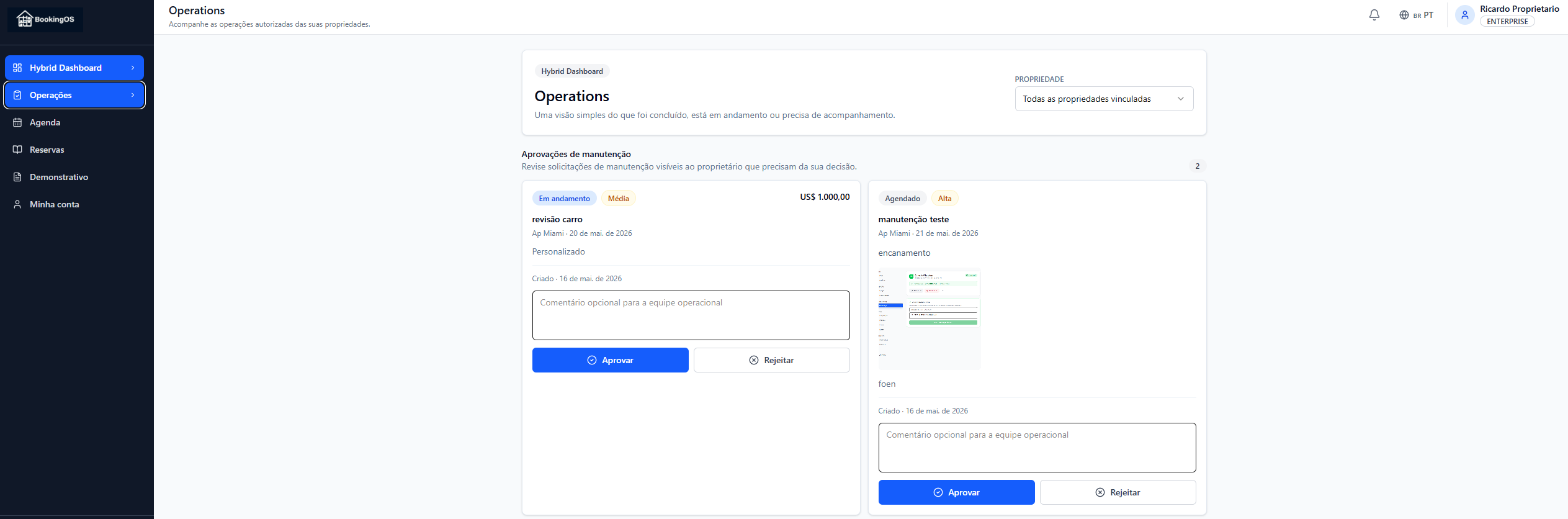 Owner Portal with operational approvals.